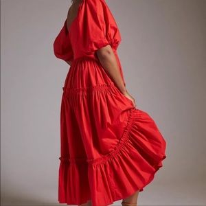 New Anthropologie Atsu Off-The-Shoulder Poplin Midi Dress Red Size 6